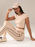Back view of Women's 2-Piece Seamless Moisture-Wicking Fitness Set for Yoga and Exercise for women styling