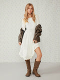Step out in style with this Women's Asymmetric Long Sleeve Dress featuring a playful ruffle hem. Its unique cut and solid color make it perfect for turning heads at any occasion. Comfortable long sleeves and a fun silhouette combine to keep you looking chic and feeling fabulous all day long.