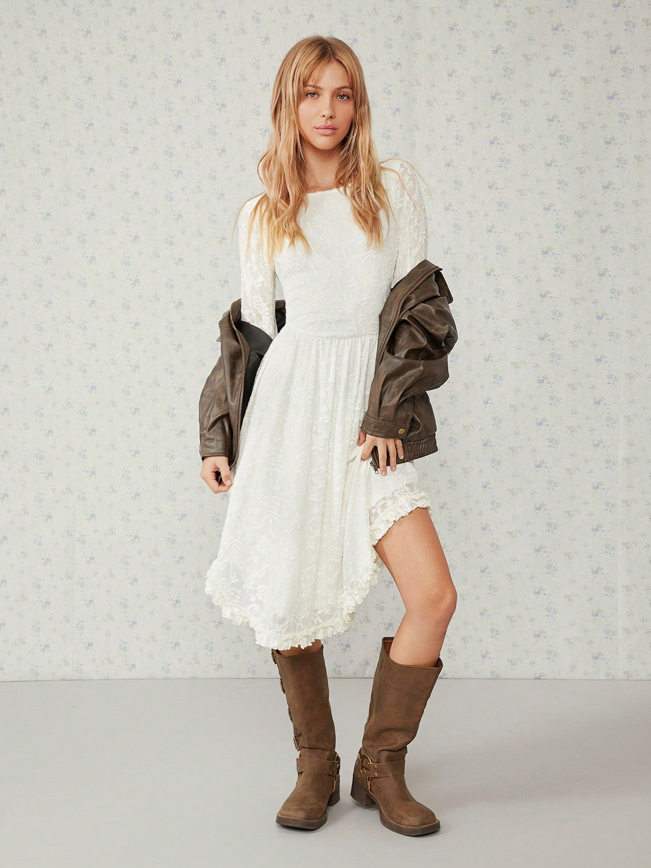 Step out in style with this Women's Asymmetric Long Sleeve Dress featuring a playful ruffle hem. Its unique cut and solid color make it perfect for turning heads at any occasion. Comfortable long sleeves and a fun silhouette combine to keep you looking chic and feeling fabulous all day long.
