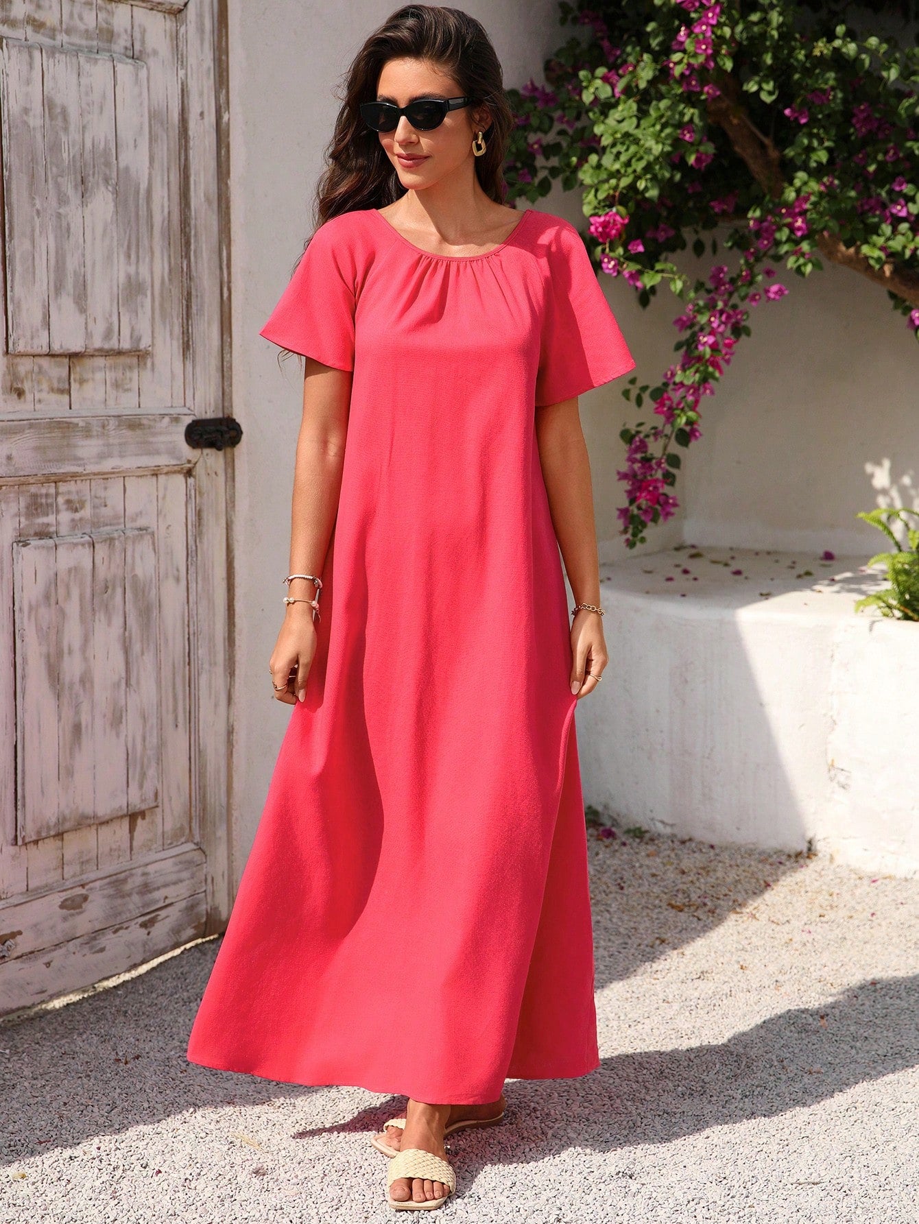 Women's Backless Flower Trim Maxi Dress