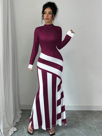 Turn heads this autumn and winter with our Women's Black & White Geometric Striped Bodycon Maxi Dress. Its sleek, figure-hugging design pairs bold stripes with a playful pattern that makes every step a statement. Perfect for cozy nights out or stylish daytime adventures, this maxi dress combines warmth and flair effortlessly. Embrace the season with confidence and fun!