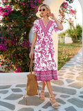 Embrace your carefree spirit with this Women's Boho Floral Print Long Dress. Featuring a playful ruffle hem and vibrant floral patterns, it’s the perfect companion for sunny days and summer adventures. Lightweight and flowy, it keeps you cool while adding a touch of whimsical charm to your vacation wardrobe. Dance through your getaway in effortless style!