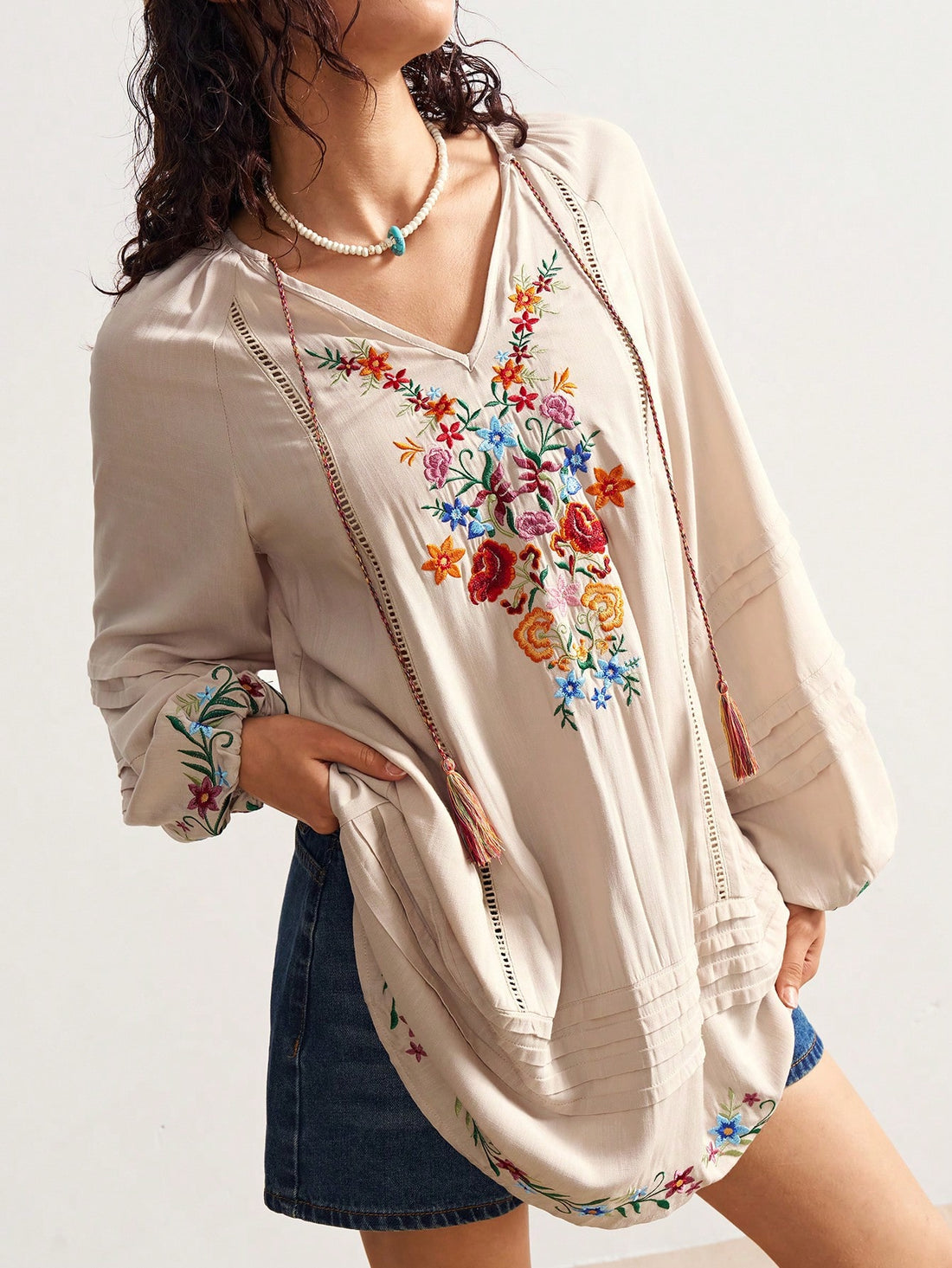 Step into effortless charm with this Women’s Boho Mini Dress featuring delicate embroidery and a flattering V-neck. Its long sleeves add a touch of elegance, while the breezy mini length keeps it perfect for casual vacations or sunny days out. Embrace playful style and comfort wherever you go!