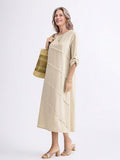 Effortlessly achieve style and comfort with this Women's Casual Solid Color Long Dress. Designed with cuffed sleeves and a solid color, this dress is perfect for any occasion. Say goodbye to boring outfits and hello to effortless style with this must-have piece!