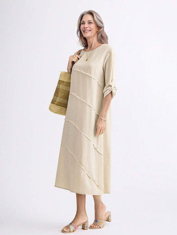 Effortlessly achieve style and comfort with this Women's Casual Solid Color Long Dress. Designed with cuffed sleeves and a solid color, this dress is perfect for any occasion. Say goodbye to boring outfits and hello to effortless style with this must-have piece!