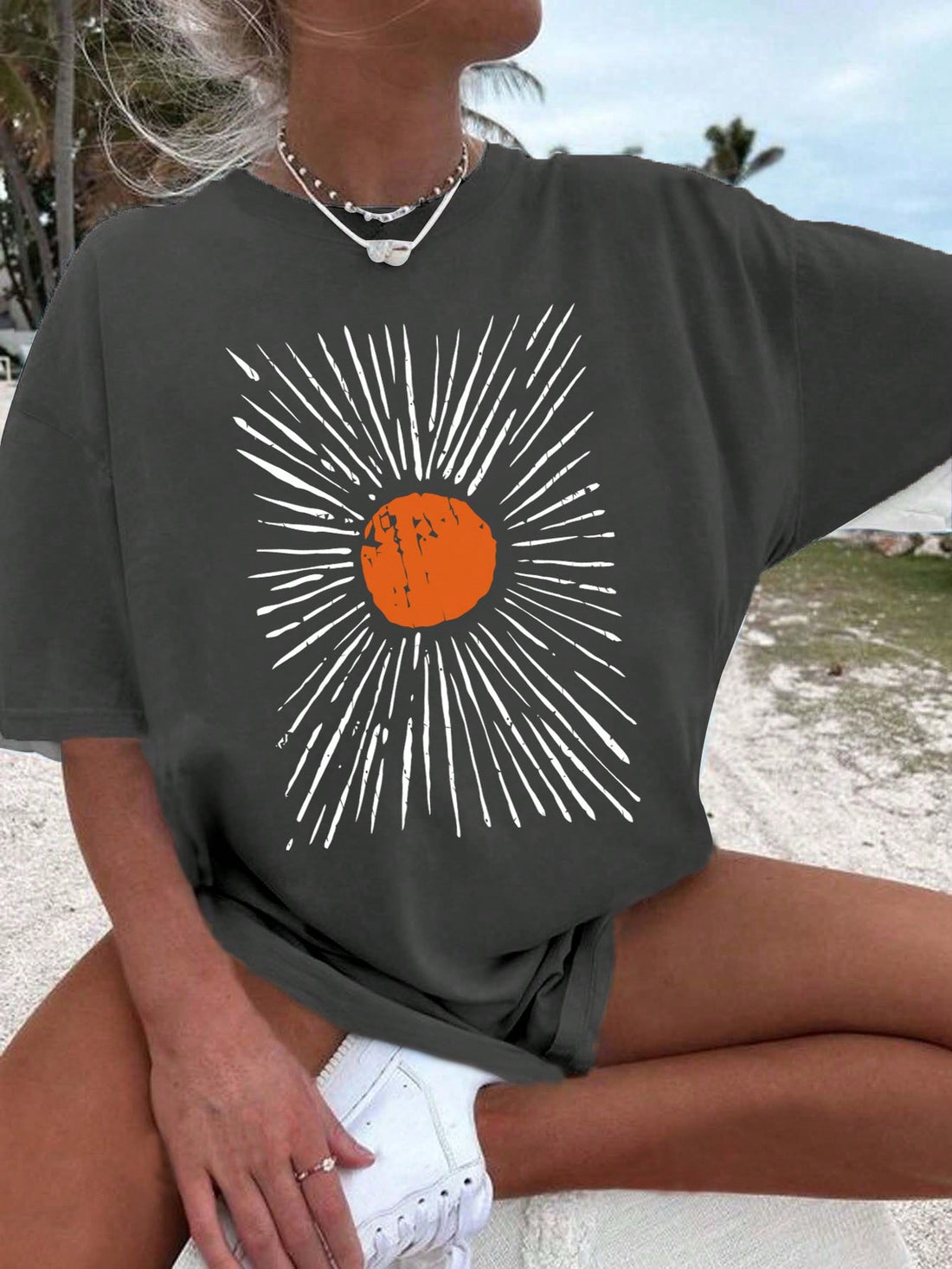 This Women's Casual Sunny Graphic T-Shirt is the perfect addition to your summer wardrobe. Made of comfortable and breathable fabric, it features a stylish graphic design that adds a touch of effortless style to any outfit. Perfect for any casual occasion, this t-shirt is a must-have for summer.