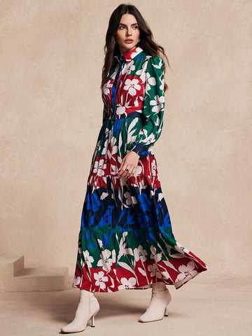 Introducing our must-have Women's Chic Long Sleeve Floral Midi Dress! This dress features a stylish button-down front and long sleeves, perfect for any casual occasion. Its floral design adds a touch of elegance, while its midi length keeps it trendy. Stay chic and comfortable all day long!