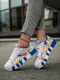 Introducing our Women's Colorblock Graffiti Lace Up Sneakers - the perfect blend of fashion and function. These lightweight sneakers feature a trendy color block design and graffiti accents, making them a stylish addition to any outfit. With a comfortable lace-up closure, these sneakers are both fashionable and practical for everyday wear.