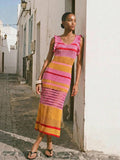 Women's Colorblock Ruffle V-Neck Sweater Dress - Perfect for Summer Beach Vacations 