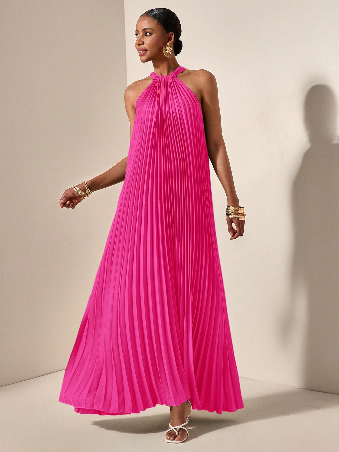 Women's Dark Green Pleated Maxi Dress – Perfect for Spring and Summer – Canary Houze
