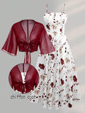 Embrace effortless elegance with this charming two-piece set, perfect for spring and summer occasions. The lightweight chiffon dress features a delicate ditsy floral print that brings a romantic, feminine touch to any wardrobe. The coordinating shawl adds versatility—wear it draped over your shoulders for warmth or styled as an accessory for layered looks. 
