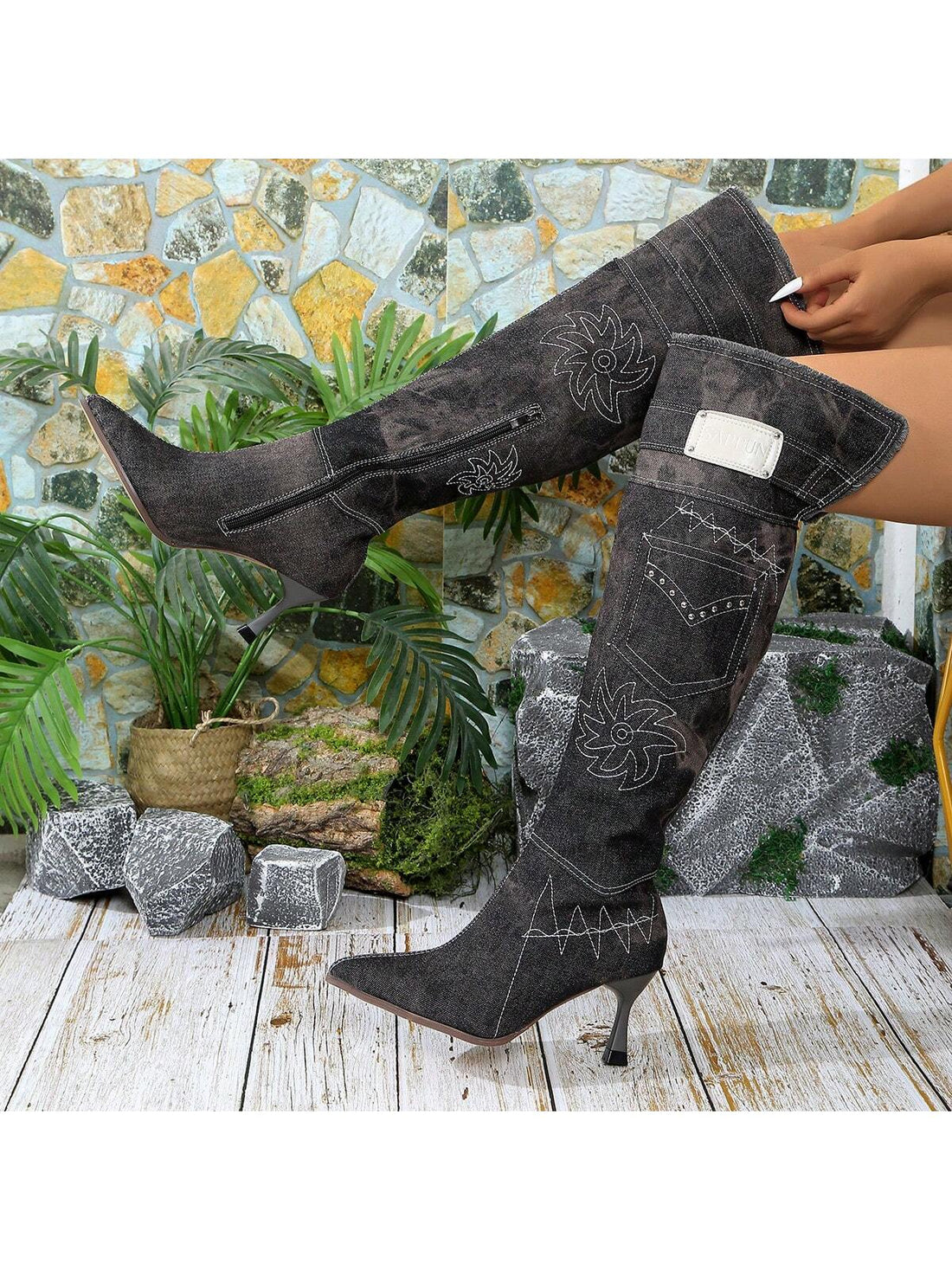 Enhance your style with our Women's Elegant Embroidered Silver Sequins Over-The-Knee Boots. These trendy and sexy boots feature elegant embroidery and shimmering sequins, elevating any outfit. Their over-the-knee length adds a touch of sophistication while still making a statement. Step out in confidence and make a fashion statement with these boots.