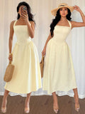 Dress to impress in our Women's Elegant Mid-Length Dress for Spring & Summer! The stand collar and shirred waist add a touch of sophistication while flattering your figure. Perfect for any occasion, this dress is a must-have for the stylish woman.
