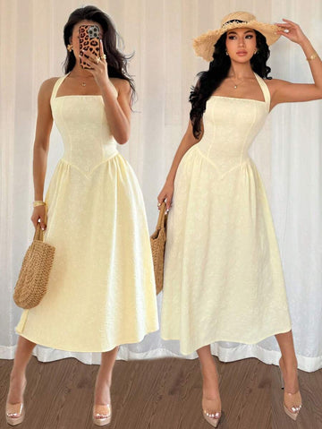 Dress to impress in our Women's Elegant Mid-Length Dress for Spring & Summer! The stand collar and shirred waist add a touch of sophistication while flattering your figure. Perfect for any occasion, this dress is a must-have for the stylish woman.