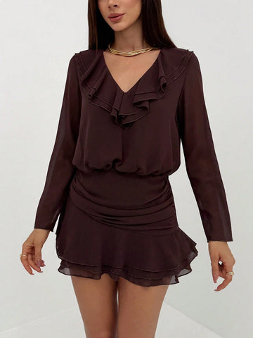 Elevate your everyday style with this charming mini dress that's equal parts sophisticated and fun. The delicate ruffle collar adds a flirty touch, while the pleated skirt creates beautiful movement with every step. Long sleeves keep things polished, and the solid color palette makes it a breeze to style with your favorite accessories. Perfect for brunch dates, casual outings, or whenever you want to feel put-together without trying too hard. This dress proves that elegance doesn't have to be boring.
