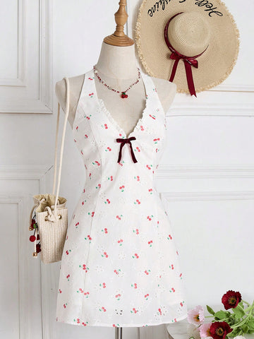 Add some cherry charm to your wardrobe with our Women's Embroidered Cherry Bow Mini Dress! Perfect for those sunny days and picnics in the park, this dress will have you feeling playful and stylish. Get ready to turn heads and make a statement this spring!