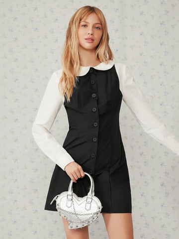 Step out in style with this playful fitted short dress featuring a charming Peter Pan collar and elegant long sleeves. Perfectly tailored to hug your silhouette, it blends classic details with a chic, modern vibe—ideal for turning heads at any occasion. Embrace a fun, fashionable look that’s as comfortable as it is captivating.