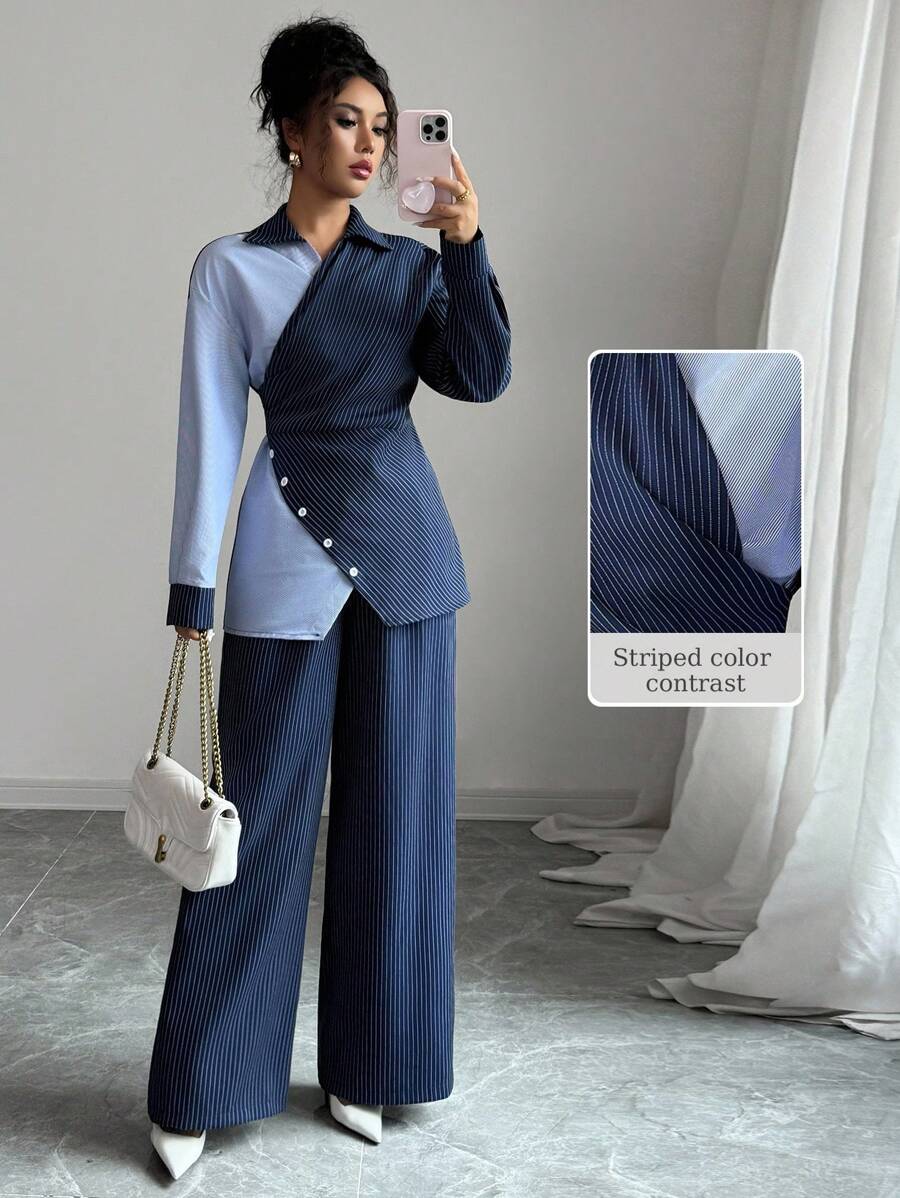 Elevate your seasonal wardrobe with this chic 2-piece outfit that effortlessly blends style and comfort. Featuring bold striped color blocking and a flattering fitted silhouette, this set transitions seamlessly from spring breezes to autumn adventures. Mix and match the pieces for endless styling possibilities, or wear them together for a coordinated look that turns heads. Whether you're heading to brunch, running errands, or catching up with friends, this versatile duo keeps you looking put-together and fe