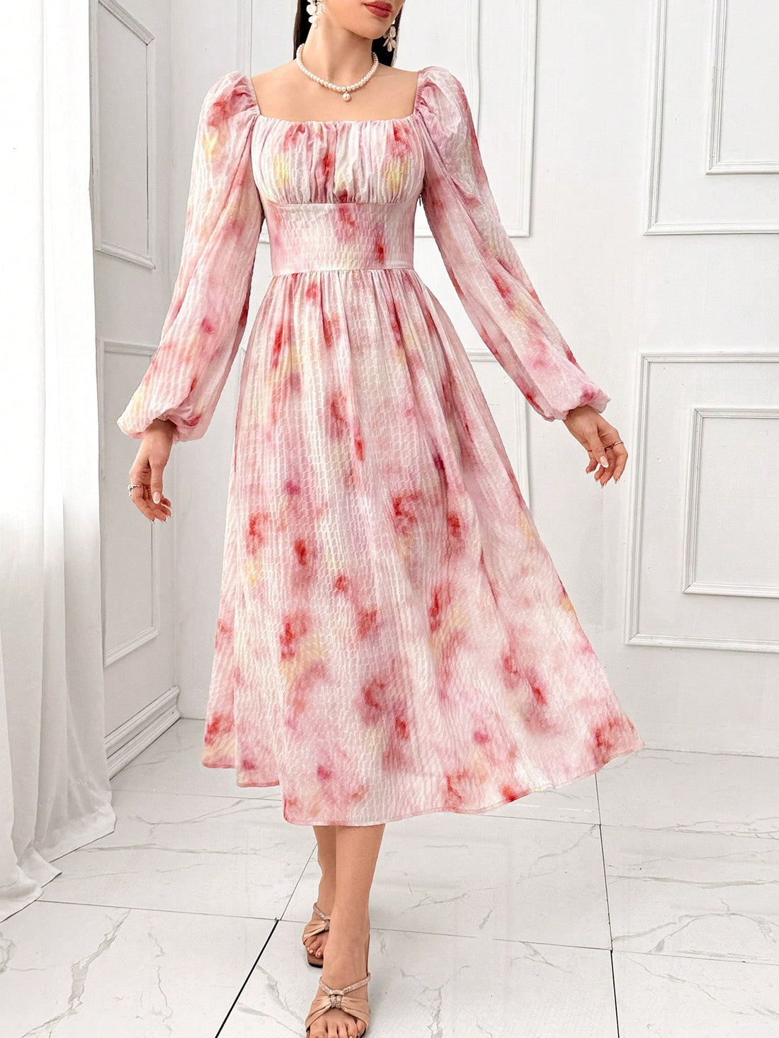 Effortlessly elevate your style with our Women's Floral Print Long Sleeve Square Neck Dress. This playful dress features pleated details for added dimension, while the square neckline adds a touch of elegance. Perfect for any occasion, this dress will have you looking and feeling your best with its effortless style.