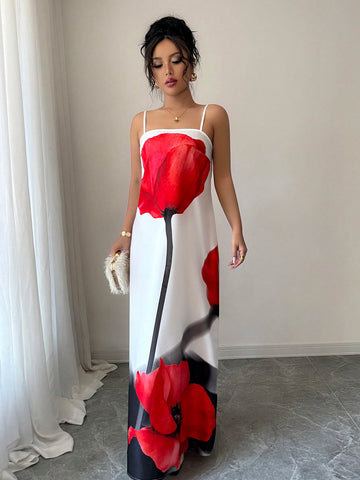 Step into sunshine with this playful floral print maxi slip dress, the ultimate backless beauty for your spring and summer getaways. Flowing and light, it drapes effortlessly, keeping you cool and charming whatever the adventure. Perfect for beach strolls or garden parties, this dress brings a burst of fun and freedom to your vacation wardrobe.