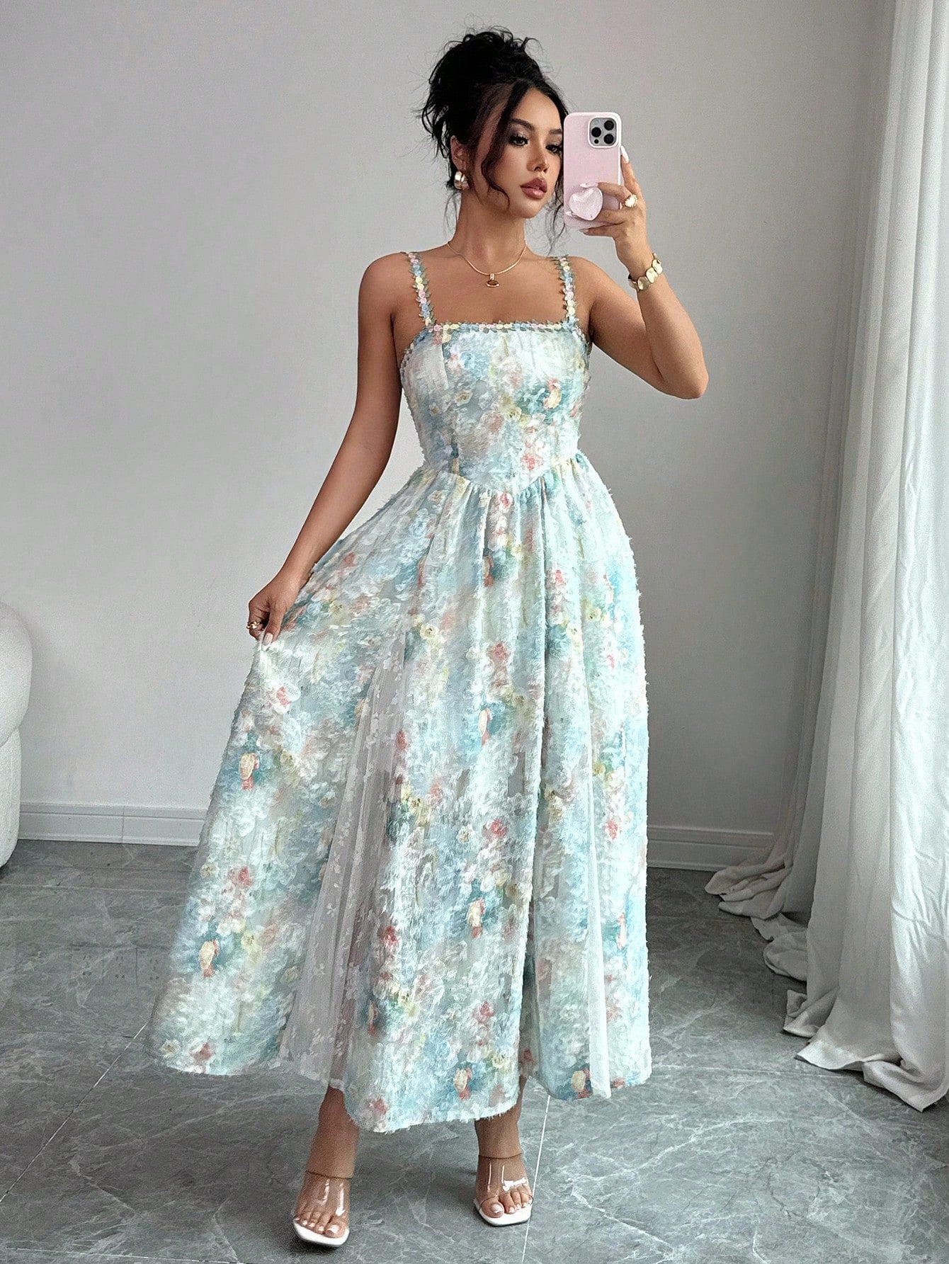 Step into the spotlight with this playful slip dress featuring fluffy lace trim and an ornate design that adds a touch of whimsy to your evening look. Its delicate details and chic silhouette make it perfect for dancing the night away or turning heads at any event. Embrace elegance with a fun twist!