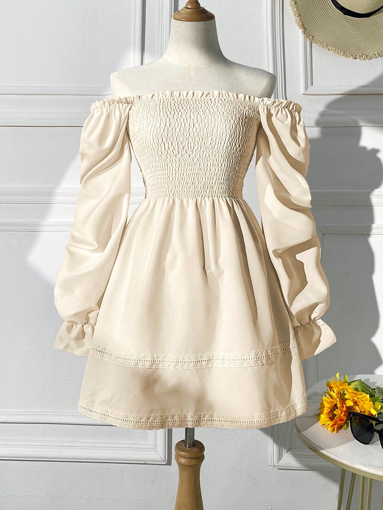 This mini dress is perfect for spring with its flutter trim and off-shoulder design. Stand out in a playful and flirty way with this dress that's sure to turn heads. Stay on-trend and feel confident all season long!