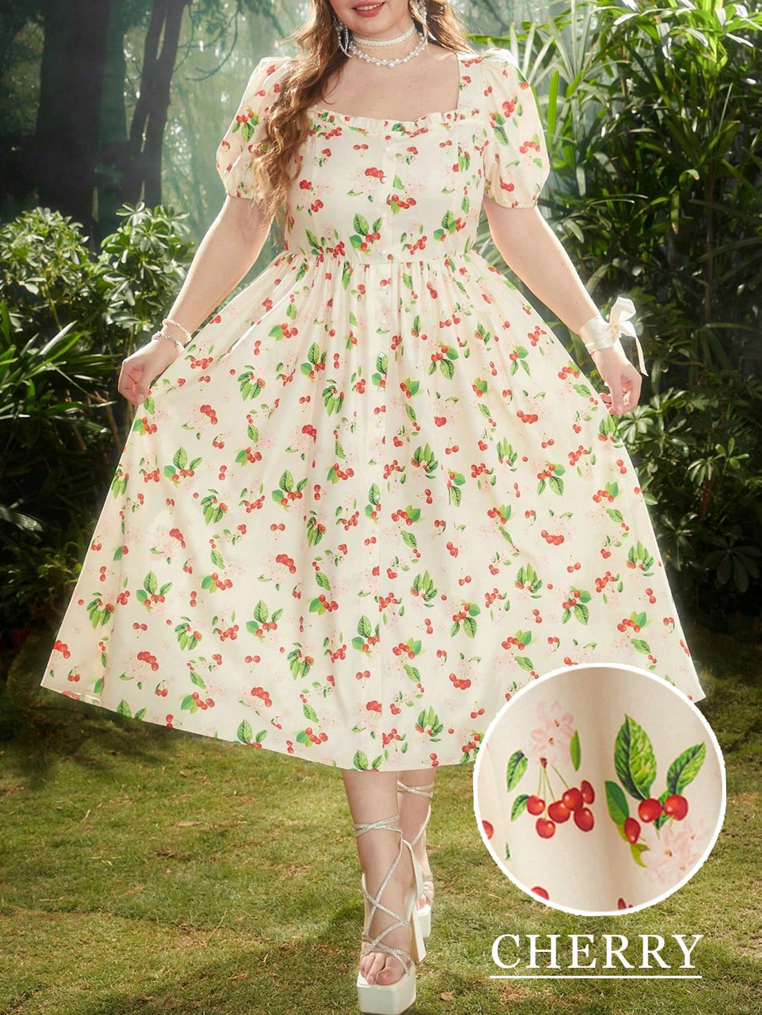 Turn heads in this playful A-line dress with a fresh berry print and ruffled collar. Cinched at the waist and featuring princess sleeves, it flatters all body types. A perfect blend of sweet and sassy. (Just like you!)