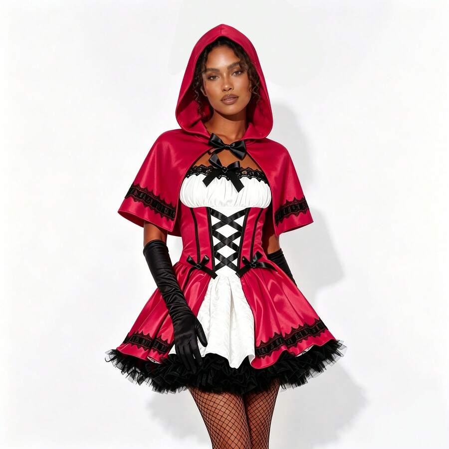 Front close-up of red hooded Little Red Riding Hood costume dress