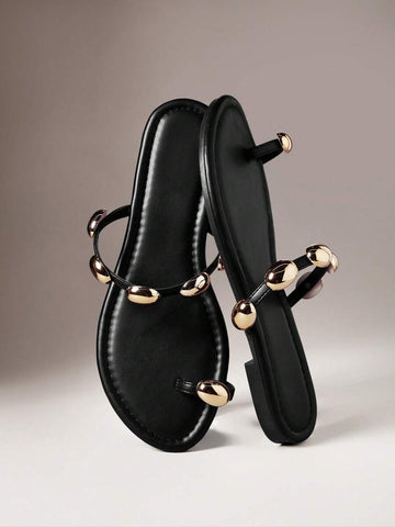 Refresh your warm-weather wardrobe with these Women's Metal Decor Flat Sandals, designed to deliver effortless style and everyday comfort. Featuring a sleek slip-on design with elegant metal accents, these flat sandals offer a modern look that pairs beautifully with dresses, shorts, jeans, skirts, and casual summer outfits.