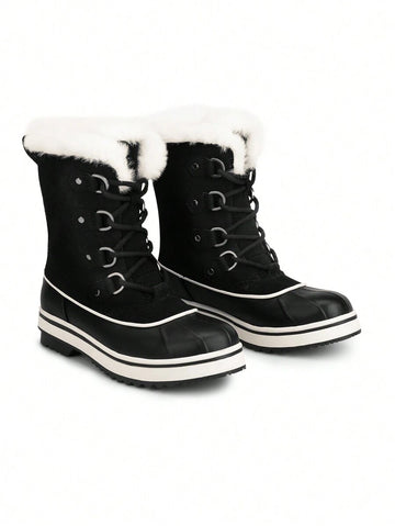 Step out in style and warmth with these Women's Mid-Calf Faux Fur Waterproof Lace-Up Boots. Designed to keep your feet cozy and dry, their plush faux fur lining adds a cuddly touch while the waterproof exterior shields you from snow and slush. The secure lace-up design offers a custom fit, and the anti-slip soles keep your footing steady on winter’s slipperiest days. Perfect for snowy adventures or cozy strolls—these boots bring both comfort and fun to chilly weather!