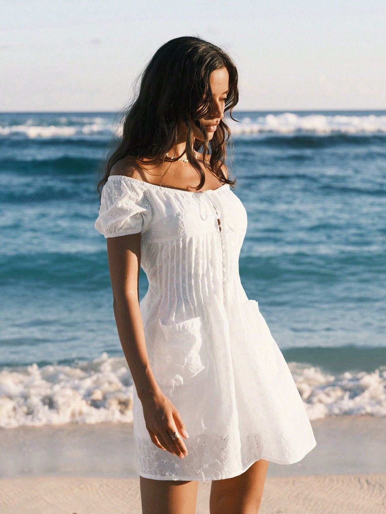 Women's Off-Shoulder Casual Midi Dress with Pockets