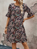 Get ready to turn heads and make a statement with our Women's Paisley Print Bell Sleeve Dress! Perfect for your summer vacations, this dress features a playful paisley print and trendy bell sleeves. Stay stylish and comfortable all season long with this must-have piece.