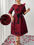 Step into timeless elegance with this stunning red floral jacquard evening dress, designed to celebrate curves with confidence. The intricate floral pattern brings vintage charm while the structured jacquard fabric creates a flattering silhouette that moves beautifully. Perfect for special occasions, cocktail parties, or whenever you want to feel absolutely fabulous. This retro-inspired piece combines classic sophistication with modern comfort, making it your go-to dress for turning heads and feeling like t