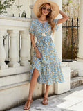 Effortlessly achieve a stylish look with our Women's Printed Mini Dress. The unique combination of hollow lace patchwork and ruffle trim adds a touch of charm to this playful dress. Perfect for any occasion, this dress will help you stand out with its quirky yet chic design.