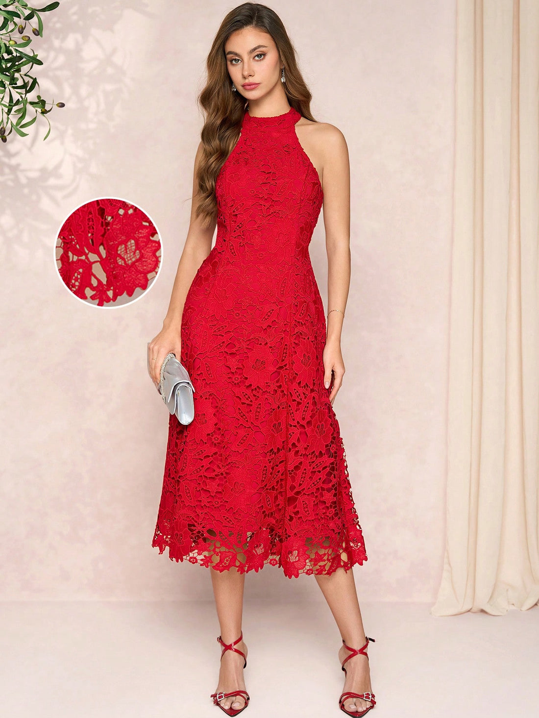 Turn heads with this Women's Red Lace Halter Dress, your go-to for Valentine’s Day, weddings, or sunny summer days. Its delicate lace and flattering halter design bring flirty charm to any occasion, while the vibrant red hue adds a bold pop of color. Feel confident and effortlessly stylish wherever you go!