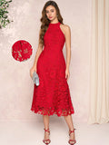 Turn heads with this Women's Red Lace Halter Dress, your go-to for Valentine’s Day, weddings, or sunny summer days. Its delicate lace and flattering halter design bring flirty charm to any occasion, while the vibrant red hue adds a bold pop of color. Feel confident and effortlessly stylish wherever you go!