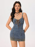 Turn heads with this Women's Retro Denim Camisole Dress, where classic American style meets a sexy, fitted silhouette. Perfect for those who want to flaunt their curves with a playful, vintage vibe. Easy to dress up or down, this denim dress is your new go-to for casual outings or fun nights out. Embrace a timeless look that never goes out of style!