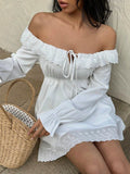 Get ready to turn heads in this playful Women's Ruffled Off-The-Shoulder Dress! Perfect for your next Spring/Summer Vacation, this dress features a flirty off-the-shoulder design and delicate ruffle details. Make a statement with this fun and stylish dress that is sure to elevate your vacation style!