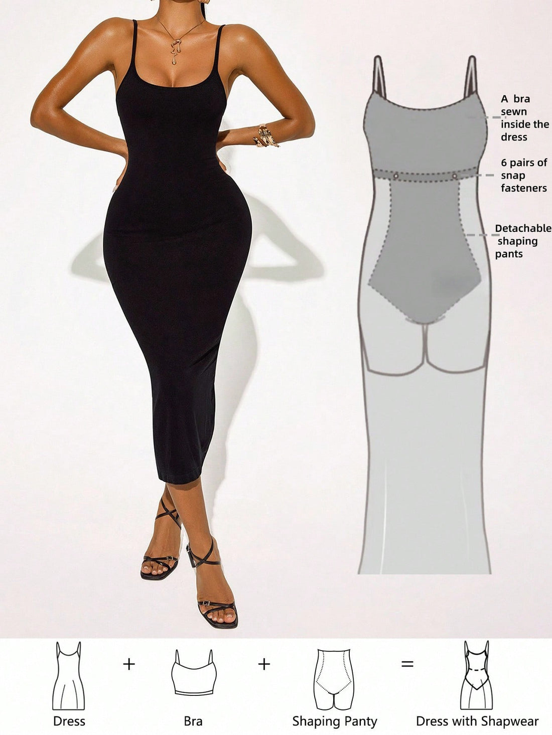 Slip into effortless elegance with this seamless knit bodycon dress that hugs you in all the right ways. The built-in removable shapewear shorts provide smooth, confident support underneath, so you can focus on feeling fabulous. Whether you're heading to brunch, a night out, or anywhere in between, this versatile piece delivers a polished silhouette without the fuss. Wear it with the shorts for extra smoothing power, or remove them for a lighter feel—the choice is yours. Comfort meets style in one stunning 