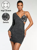 Turn heads at every holiday party with this Women's Sexy Bodycon Denim Mini Dress. Crafted to hug your curves, its sleek denim fabric combines comfort with a flirty edge. Perfect for celebrations, this mini dress lets you dance the night away while looking effortlessly chic and playful. Elevate your festive wardrobe with a touch of bold style!