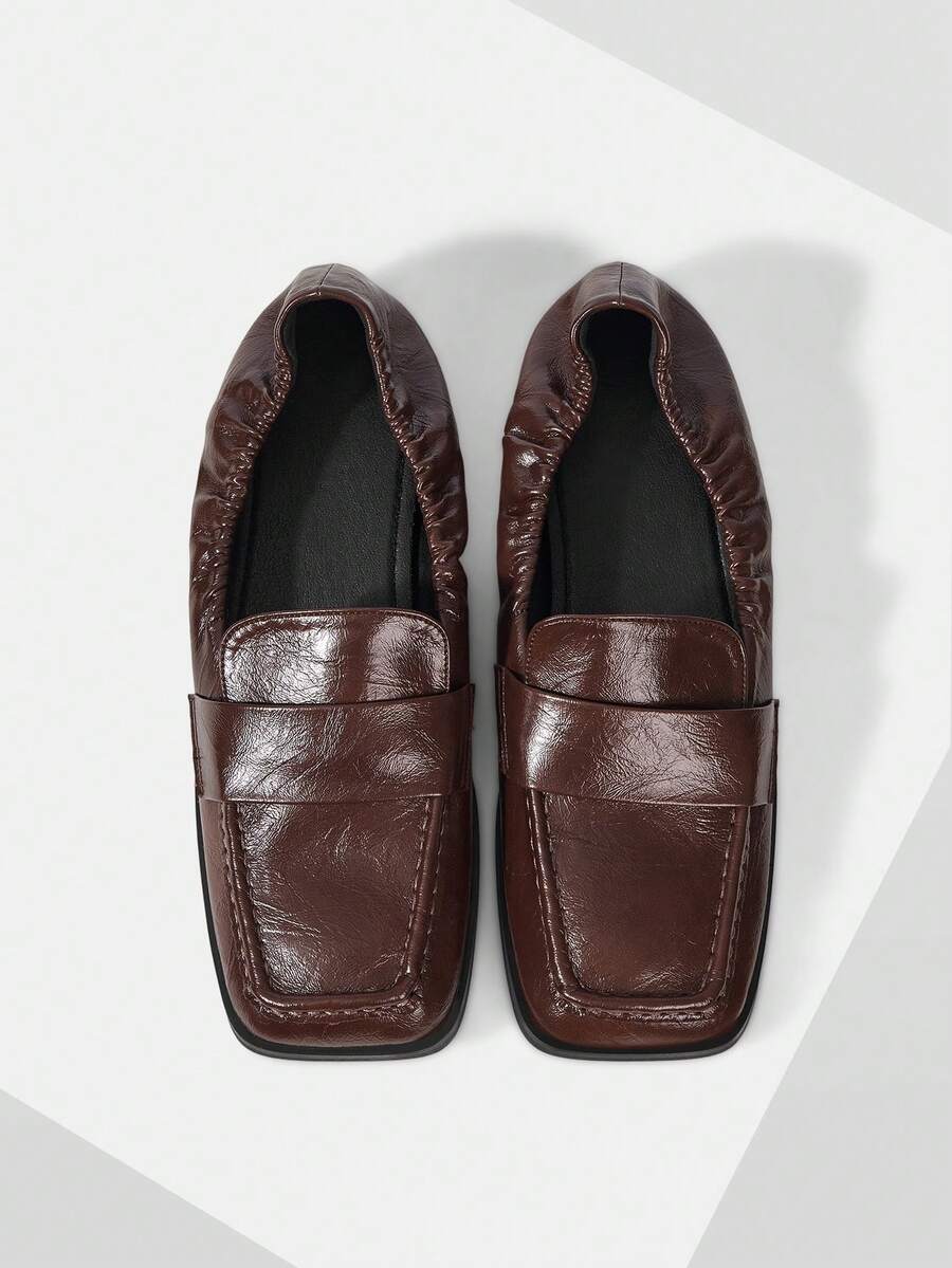 Front view of Women's Square Toe Pleated Casual Loafers for Effortless Style This Valentine's Day for casual loafer styling