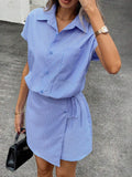 Step into effortless style with this Women's Striped Wrap Front Shirt Dress. Its flattering wrap design and crisp stripes create a chic, business-casual look perfect for modern women on the go. Comfortable yet polished, this dress easily transitions from office meetings to after-hours fun, making it a versatile addition to your wardrobe. Embrace confidence and charm with every wear!