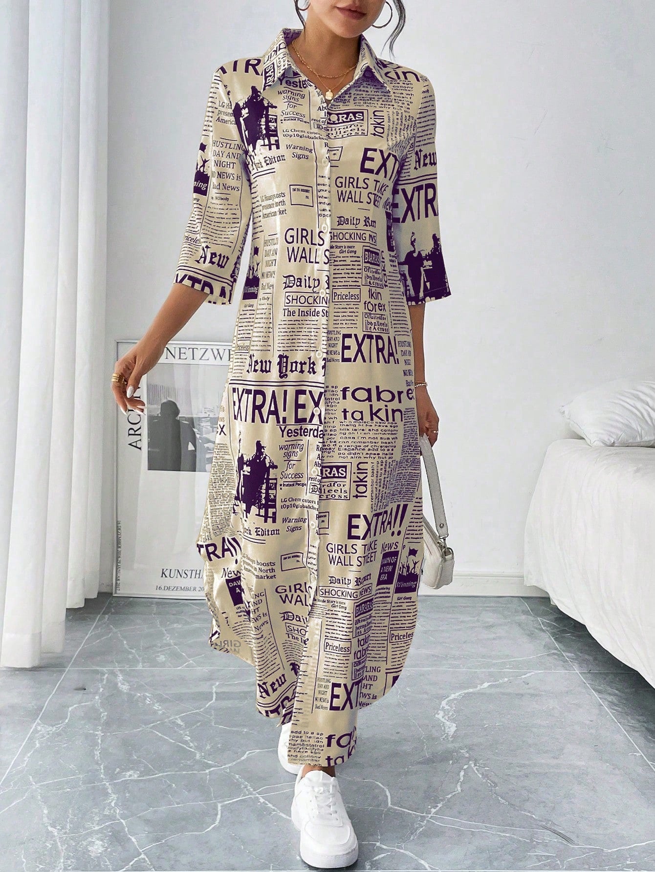 Make a statement this summer with our Women's Summer Casual Maxi Dress. Featuring a bold slogan print and 3/4 sleeves, this dress will bring a playful and fun touch to any outfit. Perfect for casual outings or dress it up for a night out. Embrace your unique style with this quirky dress!