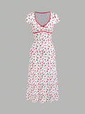 Step into sunshine and smiles with this playful Women's Summer Cherry Print Maxi Dress. Featuring a flirty sweetheart neckline and breezy short sleeves, it’s perfect for warm days and sweet adventures. The vibrant cherry print adds a pop of fun, while the flowing maxi length keeps you cool and comfortable all day long. Whether you’re strolling through the park or dancing at a summer party, this dress brings a fresh, joyful vibe to your wardrobe.