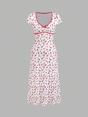 Step into sunshine and smiles with this playful Women's Summer Cherry Print Maxi Dress. Featuring a flirty sweetheart neckline and breezy short sleeves, it’s perfect for warm days and sweet adventures. The vibrant cherry print adds a pop of fun, while the flowing maxi length keeps you cool and comfortable all day long. Whether you’re strolling through the park or dancing at a summer party, this dress brings a fresh, joyful vibe to your wardrobe.