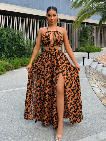 Expertly designed for the modern woman, our Women's Summer Halter Neck Dress features an all over print for a unique touch, side slits for added breathability, and an open back for a sexy and chic look. Perfect for all your summer events, this dress will keep you stylish and comfortable.