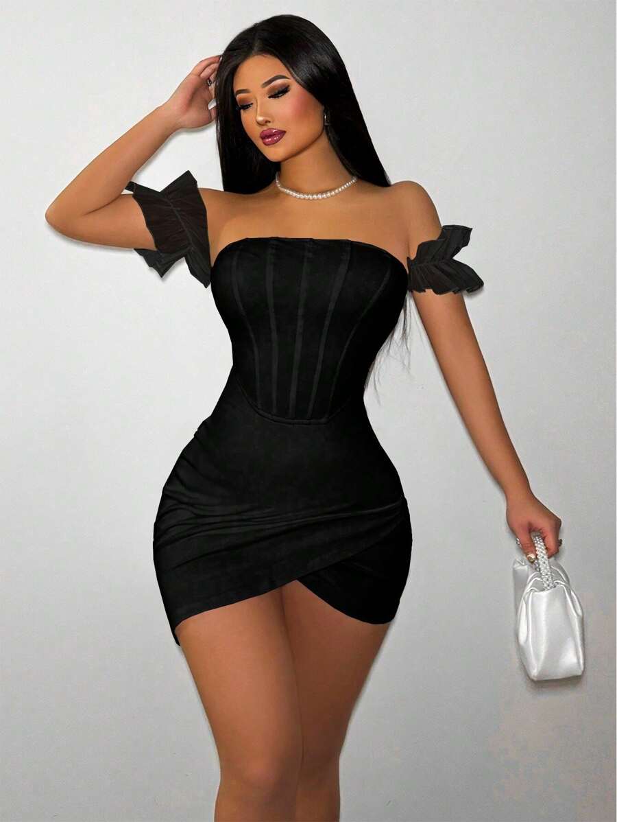 Celebrate in style with this chic off-shoulder mini dress designed to turn heads at any festive gathering. The sleek slim fit hugs your curves beautifully while the trendy off-shoulder neckline adds a flirty, modern touch. Perfect for ringing in the New Year or any summer soirée, this dress combines comfort with undeniable glamour. Whether you're dancing till dawn or enjoying cocktails with friends, you'll feel confident and fabulous in this must-have piece. Dress it up with heels and statement jewelry for 