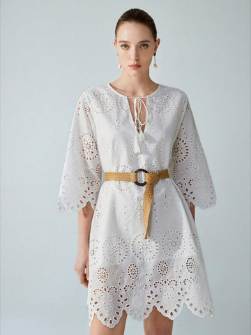 Step into vacation mode with this playful Women's Tie Front Embroidery Casual Dress. Featuring charming embroidered details and a flattering tie-front design, it effortlessly blends comfort and style. Perfect for sunny days and breezy evenings, this dress keeps your look fresh and fun wherever your adventures take you.