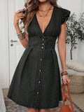 Step out in style with this playful women's V-neck denim dress featuring comfy raglan sleeves. Perfect for casual days or spontaneous adventures, its relaxed fit and classic denim fabric make it easy to dress up or down. Embrace effortless charm and enjoy all-day comfort wherever you go!