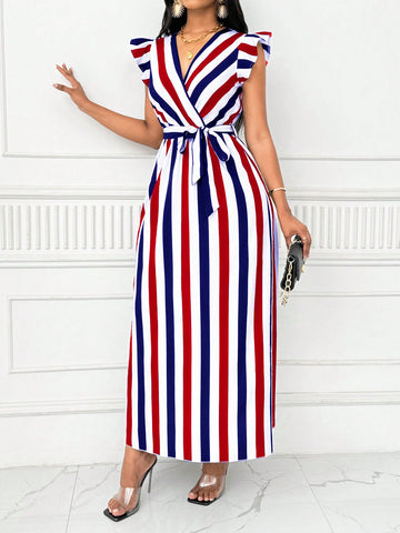 Twirl into style with our V-Neck Maxi Dress! The playful black and white stripes create an eye-catching look, while butterfly sleeves add a touch of whimsy. Cinch the flattering silhouette with the included sash tie for a customized fit. Perfect for summer soirées, beach vacations, or dressed up with accessories for evening events. This versatile dress brings fun and flair to any occasion!